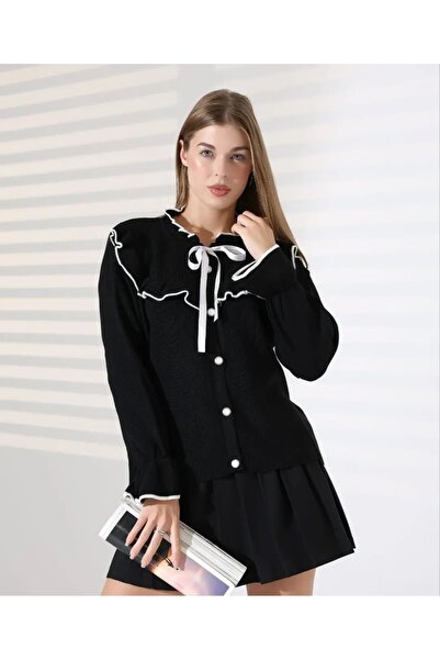 RFK Butik Women's Skirt Top with Bow Detail Pinterest Hijab Cardigan - Black