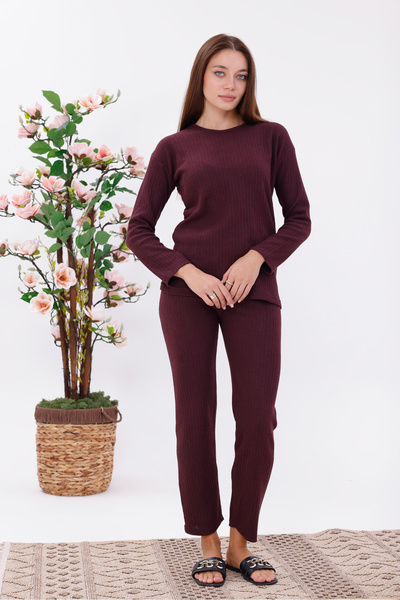 BLACKMORE Women's Burgundy Interlock Winter Cotton Long Sleeve Pajama Set