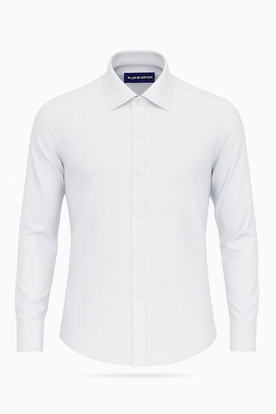 Plus Scorpion Ανδρικό πουκάμισο λευκό/μπλε εφαρμοστό – Plus Scorpion, Κομψός συνδυασμός για γραφείο και καθημερινή χρήση, χωρίς σιδερώματος