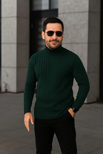 IVORA WEAR Men's Corded Fabric Knitwear Sweater Set of 3 Gray Khaki Black Regular Turtleneck Full-Throated Knitwear Set Model