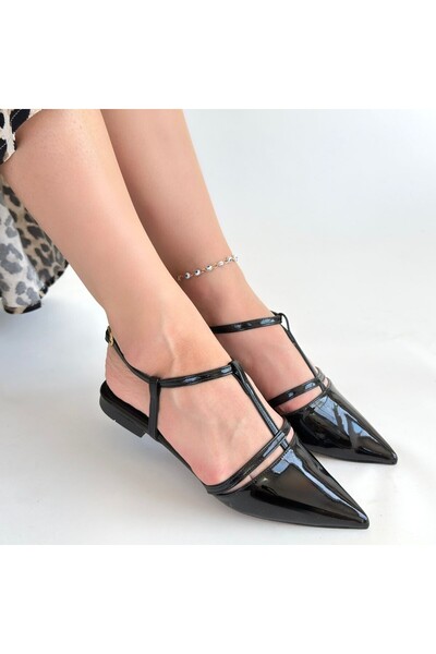 Kanonik Education Canca Black Patent Leather Ballerina Shoes