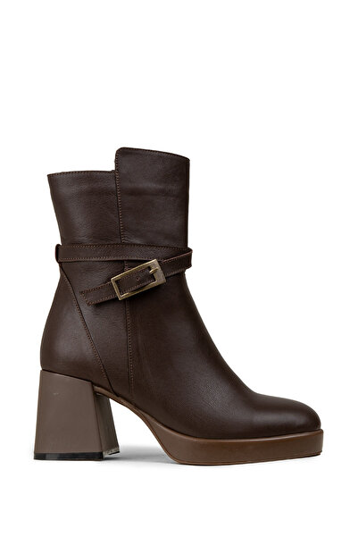 Deery Women's Genuine Leather Brown Zippered Boots