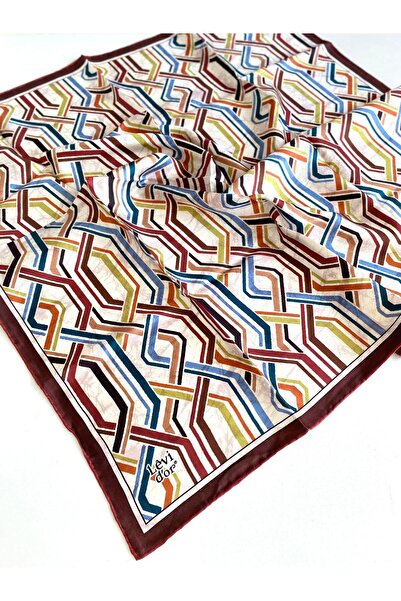 Levidor وشاح تيفيل من الحرير الخالص 49686 نمط مختلط باللون الأحمر الداكن