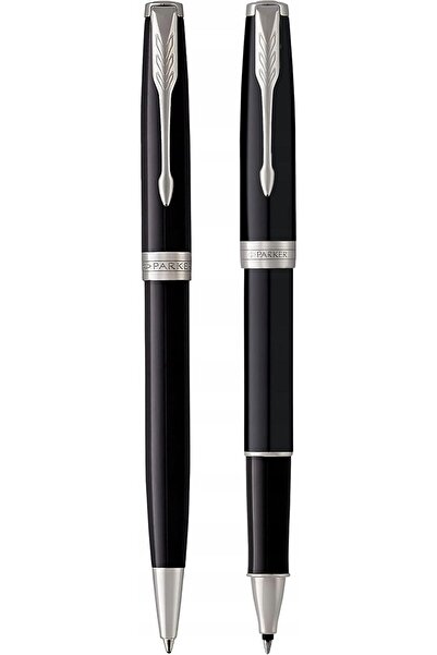 Parker Parker Sonnet Twin Gift Set with Ballpoint Pen, Stylus, Cartridge, Black, Chrome Tips