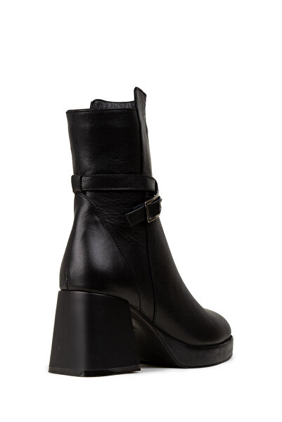 Deery Women's Black Genuine Leather Zippered Boots