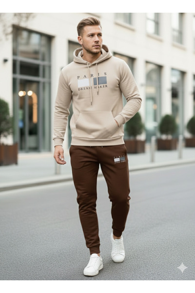 NİCE Three Thread Compact Hooded Inside Cotton Paris Dream Maker B Printed Premium O Oversized Tracksuit Set