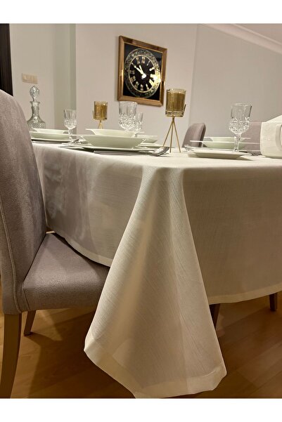 Zeren Home Linen Look Carefree Glitter Tablecloth Cream