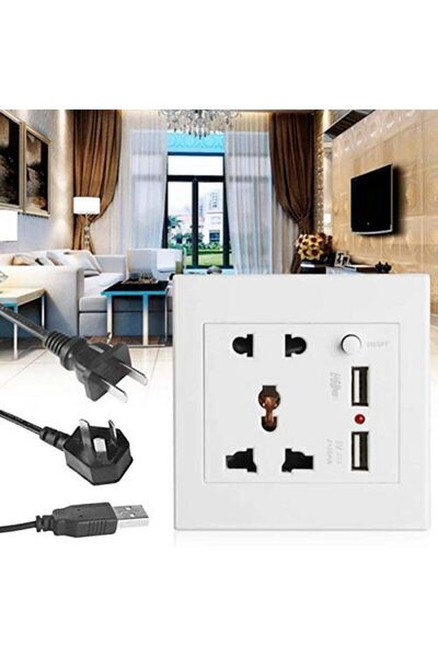 Generic Universal multi-functional wall socket with 2 USB ports, compatible with EU/UK/US plugs