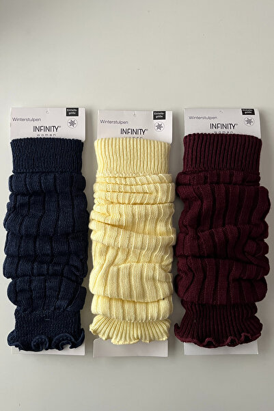 Hakan Collezione 3-Piece Burgundy & Yellow & Navy Blue Set Women's Premium Thick Aerobics Long Leggings Boot Socks