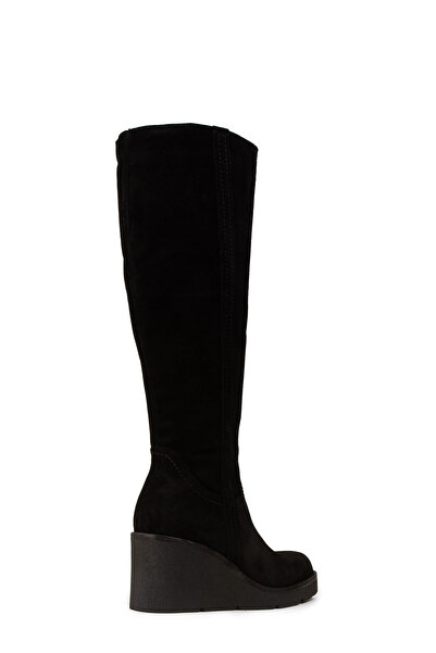 Deery Women's Genuine Suede Black Wedge Heel Boots