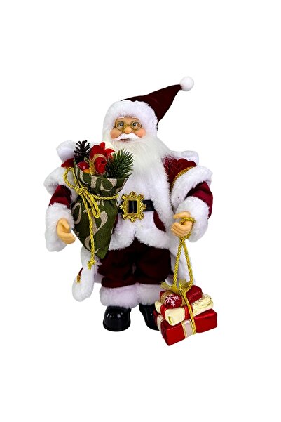 velve Animated Santa Claus singing and dancing, with gift package and festive bouquet, 35 cm, Red-White