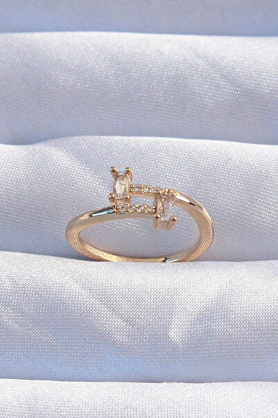 HarmonyAura Brass Gold Color Zircon Stone Geometric Adjustable Ring