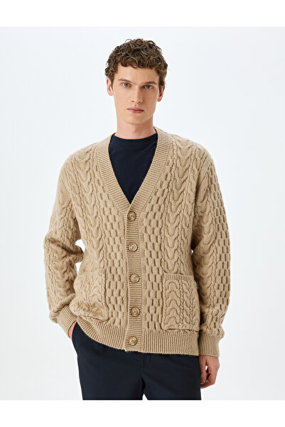 Koton Πλεκτή ζακέτα με λαιμόκοψη σε σχήμα V με τσέπες και κουμπιά