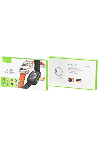 Generic Modio ST10 Smartwatch 2.2" Full Display 4G SIM, 3 Strap Pairs, Wireless Charger - Silver