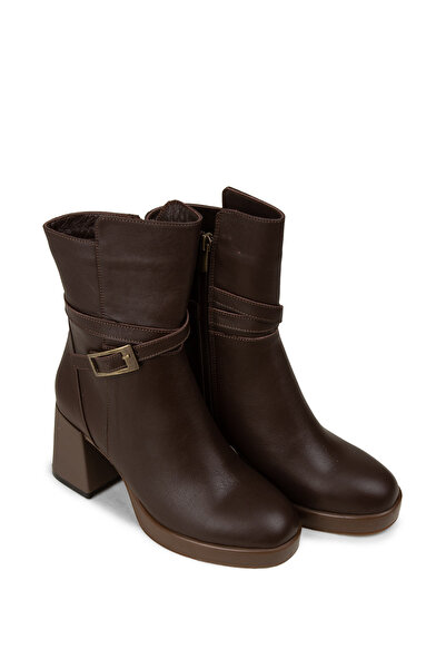 Deery Women's Genuine Leather Brown Zippered Boots