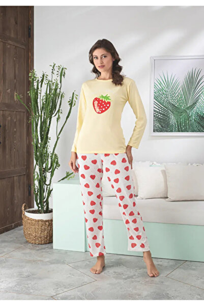 TOSKI Women's long-sleeved pajamas and long pants with strawberry print
