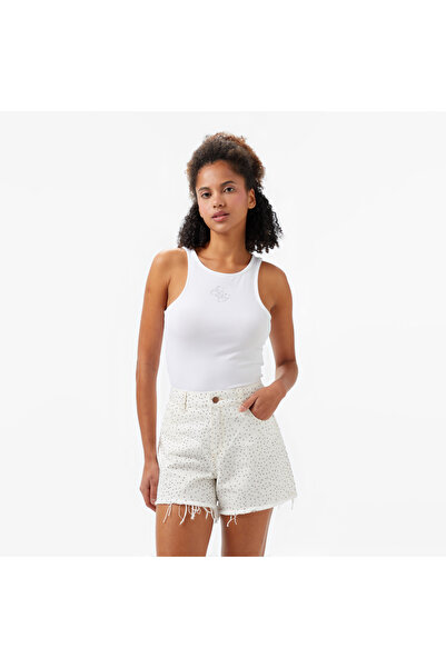 Guess New Round Kadın Beyaz Kolsuz T-Shirt