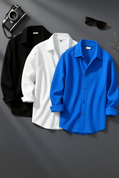 OTAKU 3-Piece Men's Corded Fabric Ottoman Long Sleeve Shirt Set