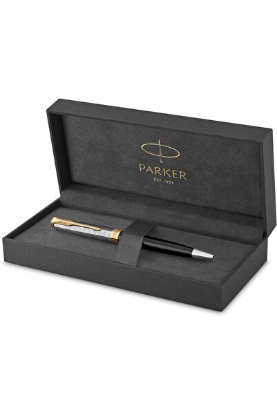 Parker قلم حبر جاف سونيت من باركر بلمسة نهائية فاخرة لامعة بلون أسود ومعدني مع زخرفة ذهبي -10325