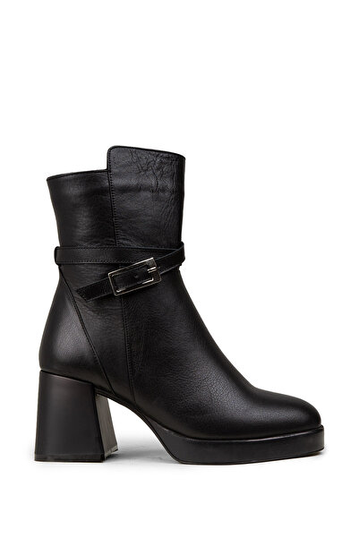 Deery Women's Black Genuine Leather Zippered Boots