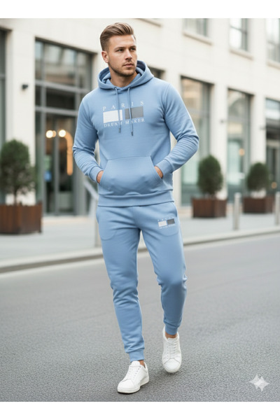 NİCE Three Thread Compact Hooded Inside Cotton Paris Dream Maker B Printed Premium O Oversized Tracksuit Set