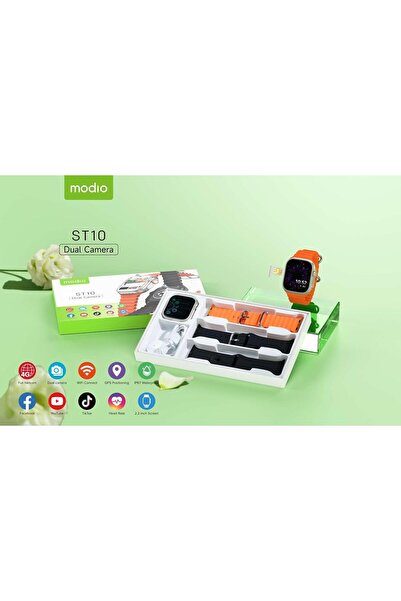 Generic Modio ST10 Smartwatch 2.2" Full Display 4G SIM, 3 Strap Pairs, Wireless Charger - Silver
