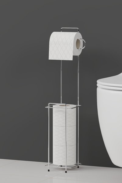 Hill Homes Chrome Metal Toilet Roll Holder – Refillable Toilet Roll Stand – Modern Stylish Bathroom Accessory 58X12X12 cm