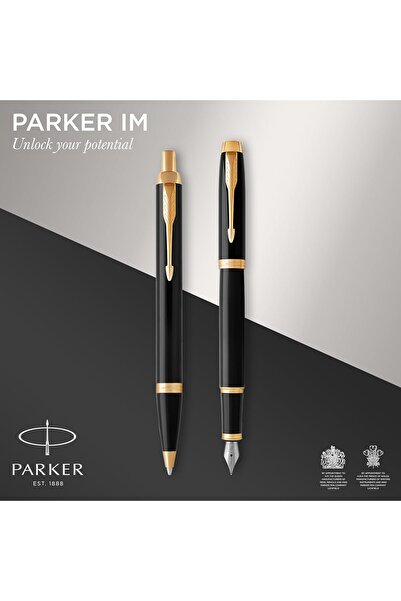 Parker IM Duo Gift Set - Ballpoint & Fountain Pen, Glossy Black with Gold Trim
