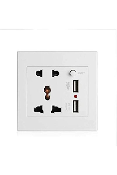 Generic Universal multi-functional wall socket with 2 USB ports, compatible with EU/UK/US plugs