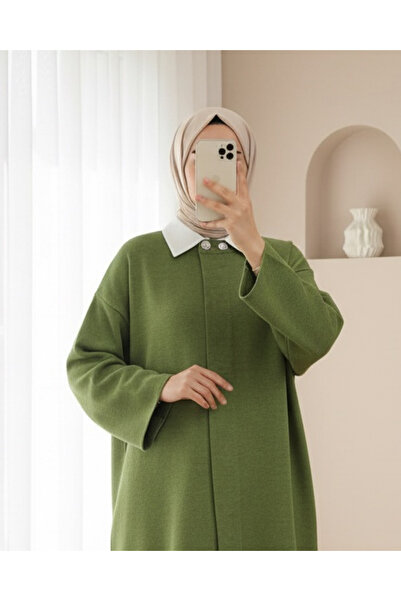 Modamorfo Double Button Casual Knitwear Poncho -F.Green