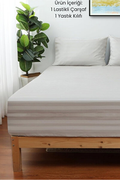 VESSİNOHOME Calmia Series Single Striped Satin Fitted Sheet - Soft, Shiny, Non-Slip Premium Fabric