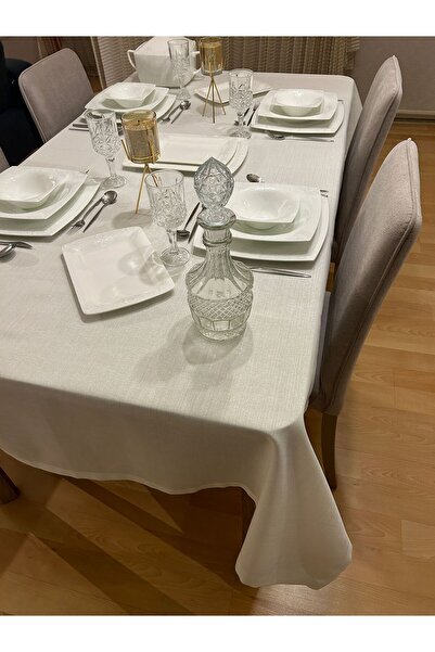 Zeren Home Linen Look Carefree Glitter Tablecloth Cream