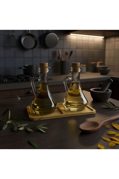 Buğra Home 2 Pieces Olivia Oil Dispenser with Stand/Cork Lid/Glass Oil Contai...