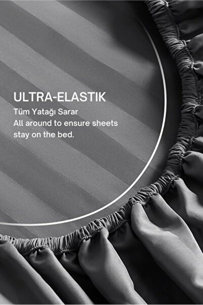 VESSİNOHOME Calmia Series Single Striped Satin Fitted Sheet - Soft, Shiny, Non-Slip Premium Fabric