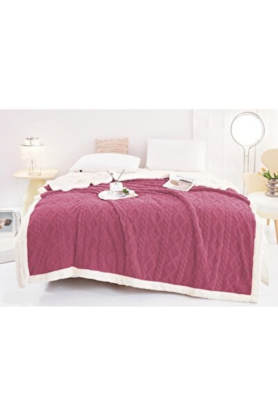 MHR Cocolino Double Blanket, Knitted Embossed Pattern, Faux Fur, 200x230 cm, Dark Pink