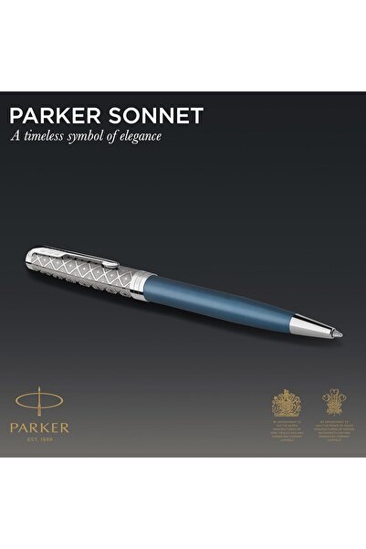 Parker Parker Sonnet Blue Ballpoint Pen with Palladium Edges, Black Medium Tip | 8572