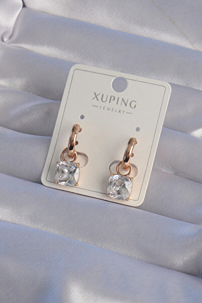 HarmonyAura Xuping Rose Color Zircon Jewelled Hoop Earrings