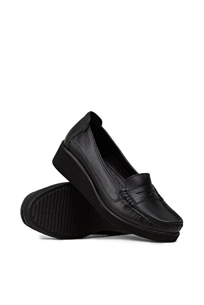 Deery Women's Black Genuine Leather Wedge Heeled Shoes
