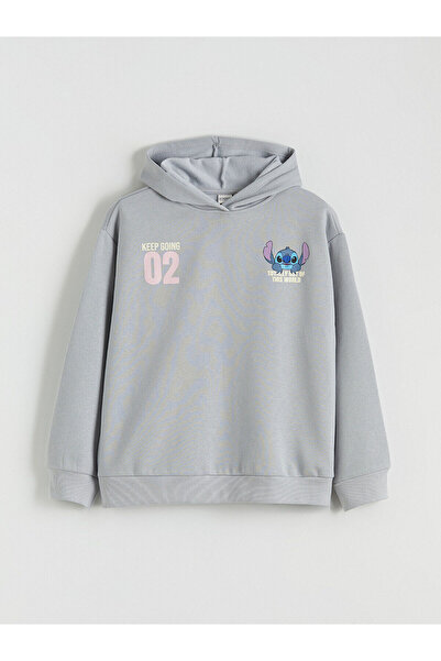LC Waikiki Alita City Lcw Kids Gray Stitch Printed Thick Sweatshirt for Girls
