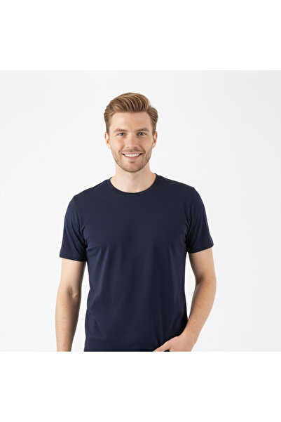Let's Wear Men's Navy Blue 100% Cotton Breathable Crew Neck Premium T-Shirt