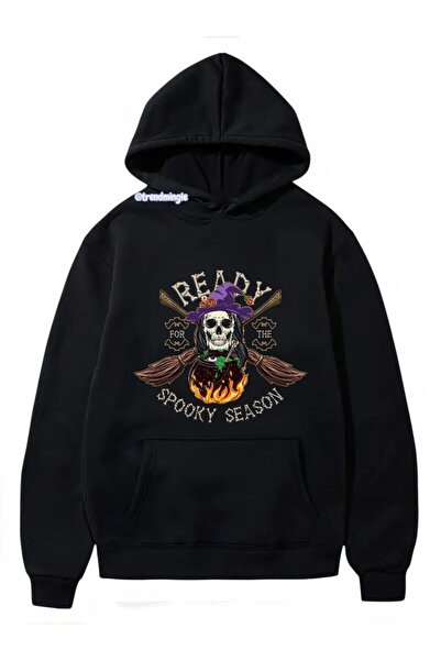 DEEFWEAR Hanorac negru Ready for Spooky Season cu imprimeu supradimensionat H...