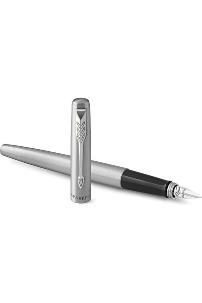 Parker Jotter Duo Gift Set – Ballpoint & Fountain Pen, Stainless Steel with Chrome Trim, Blue Ink