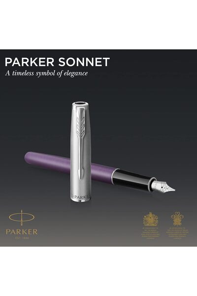 Parker Sonnet Essential Stainless Steel Fountain Pen with Metallic Purple Plating and Palladium Tip in a Luxury Gift Box - 10078