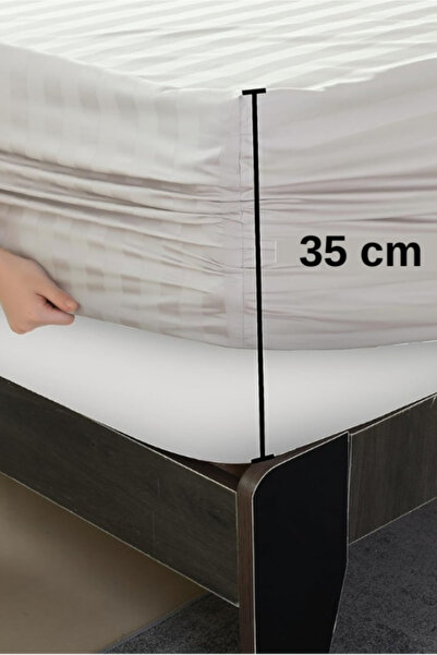 VESSİNOHOME Calmia Series Single Striped Satin Fitted Sheet - Soft, Shiny, Non-Slip Premium Fabric