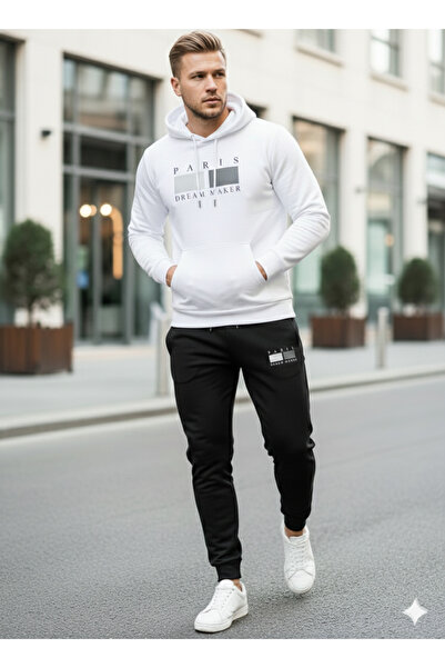 NİCE Three Thread Compact Hooded Inside Cotton Paris Dream Maker B Printed Premium O Oversized Tracksuit Set