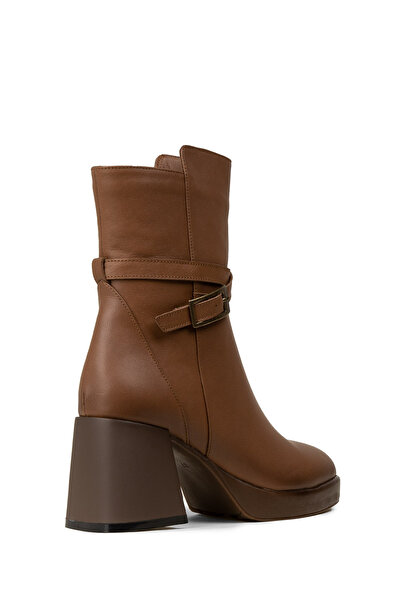 Deery Women's Tan Color Genuine Leather Zippered Boots