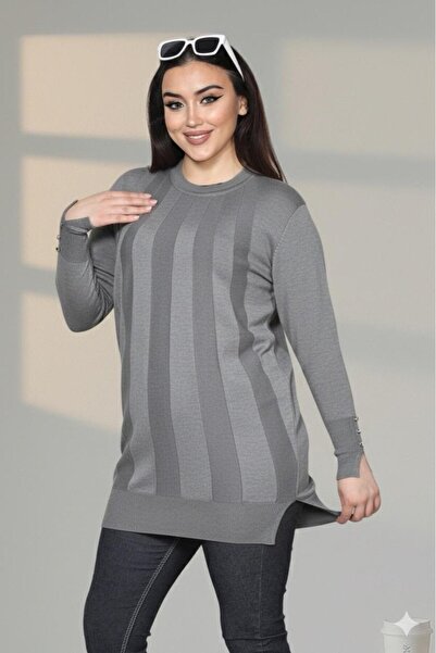 İmran Triko Button Detailed Round Neck Women's Knitwear Tunic Stretch Fabric Comfortable Fit