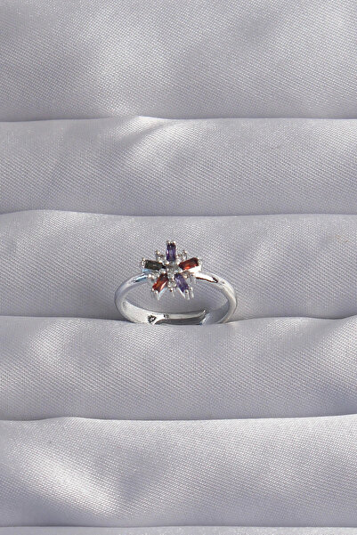 HarmonyAura Brass Silver Color Colored Zircon Stone Adjustable Ring