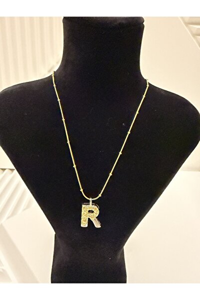 AKSESUARIM Steel, with Stylish Chain Detail, Two-Tone, Design Letter Necklace