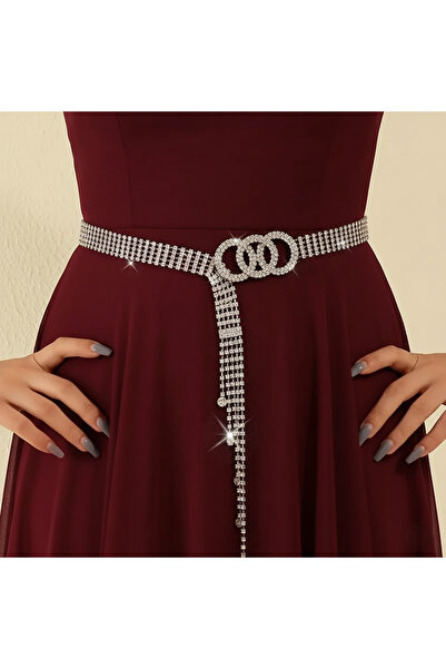 Estilo Lingerie 5 Rows Silver Plated Waterway Hooked Stone Evening Dress Belt (70cm)